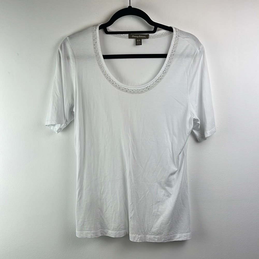 Tommy Bahama white tshirt with beaded collar size medium